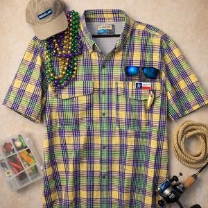 Magellan Fish Gear Mardigras Colors S Sleeve Seersucker Shirt. Mens 3XL
